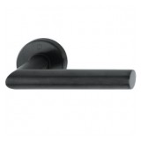 Door handle AMSTERDAM on round rose with keyhole esc., 37-47 mm doors (E) AISI-304